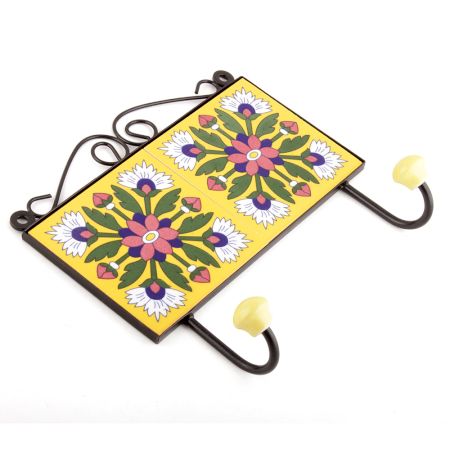 Yellow White Flower Tiles Hooks